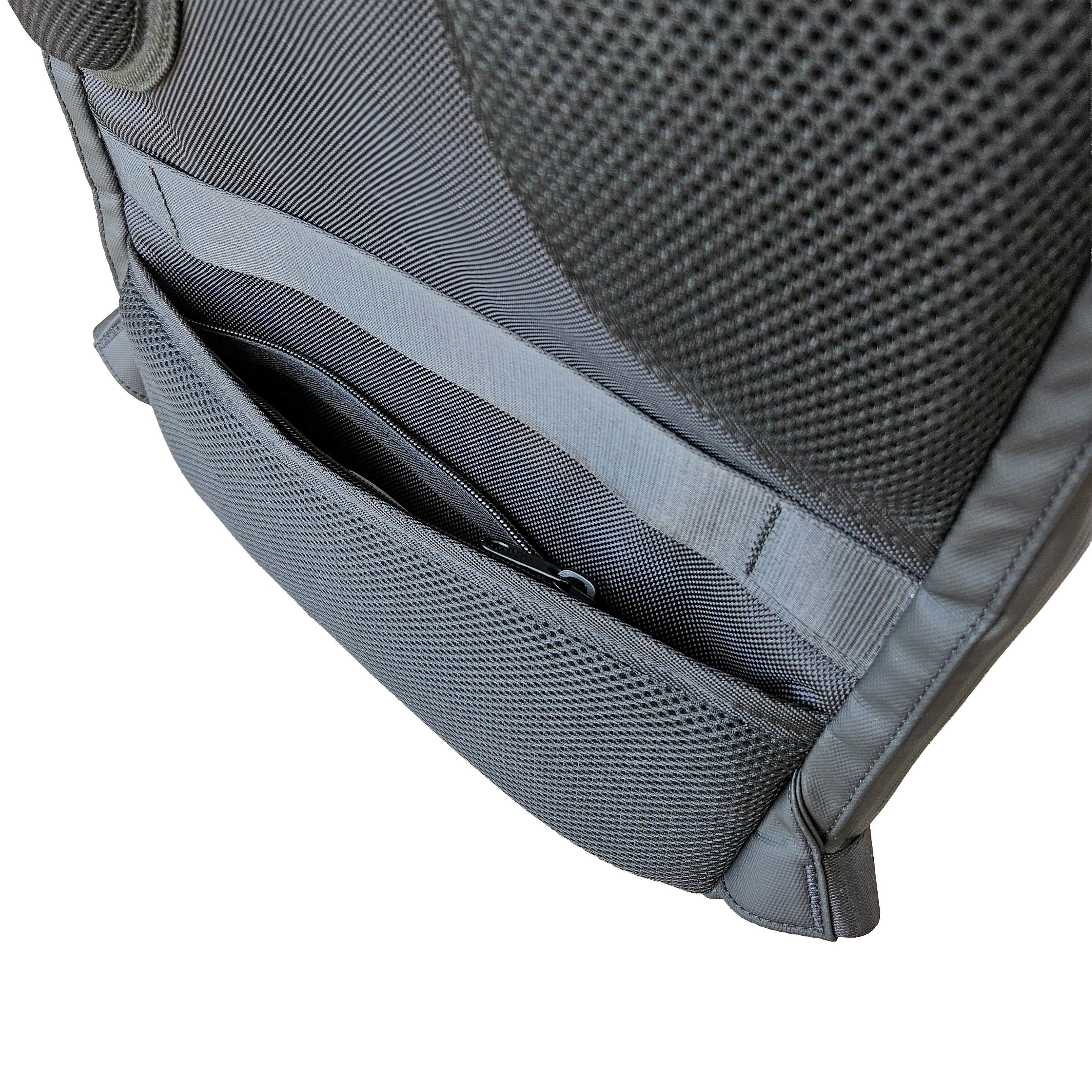 Padded and meshed hidden pocket on the back of a Black Ldb Ledback HD Smart LED Laptop Backpack.